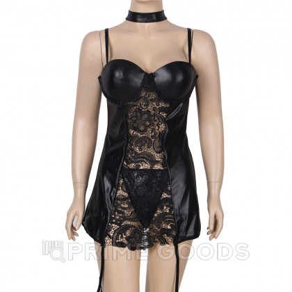 Платье кожаное с пажиками для чулок Ohyeah с кружевом +стринги, 3XL-4XL от sex shop primegoods фото 6