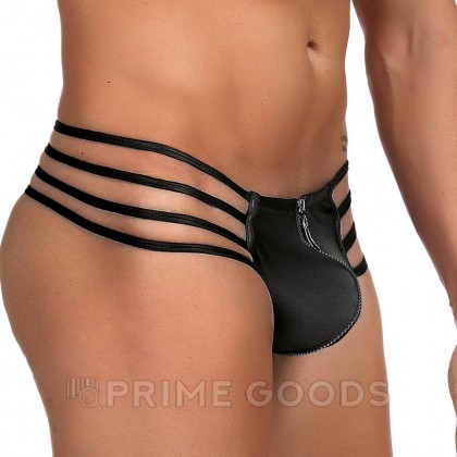 Кожаные мужские стринги Ohyeah Zipper Black, на молнии со стрепами, S от sex shop primegoods фото 2