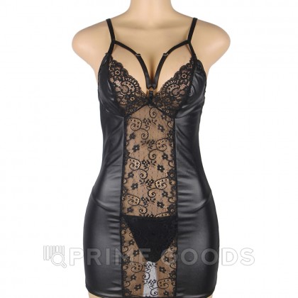 Кожаное платье с кружевом и стрепами Ohyeah Sexy Black +стринги, M-L от sex shop primegoods фото 4