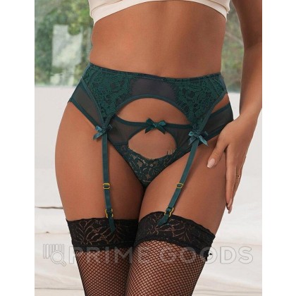 Пояс для чулок с ремешками и трусики Flower&bow, зеленые, XS-S от sex shop primegoods фото 2