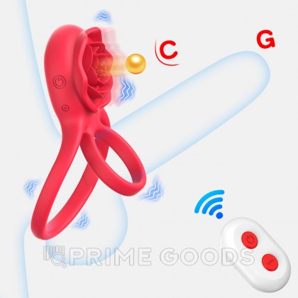 Двойное эрекционное кольцо с вибрацией и стимулятором клитора Rose от sex shop primegoods фото 13