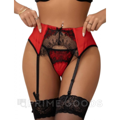 Пояс красный с подвязками + стринги, M-L от sex shop primegoods