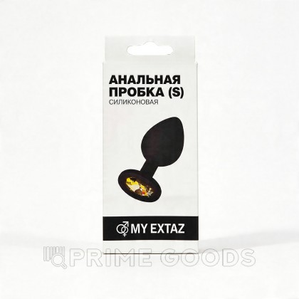 Анальная пробка из чёрного силикона с синим кристаллом (размер S) от sex shop primegoods фото 2
