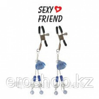 Sexy Friend Зажимы на соски с синими украшениями от sex shop primegoods