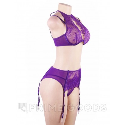 Комплект белья лиловый: бра, стринги и пояс с ремешками (размер XS-S) от sex shop primegoods фото 7