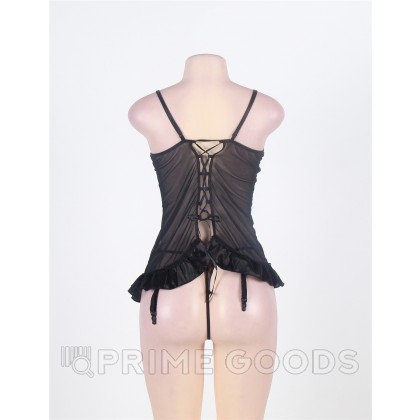 Прозрачный бэби-долл с вышивкой и оборками черный (размер XS-S) от sex shop primegoods фото 2