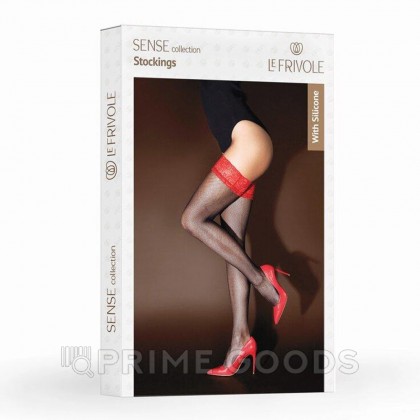 Чулки с красной кружевной резинкой на силиконе Sense, S/M от sex shop primegoods фото 4