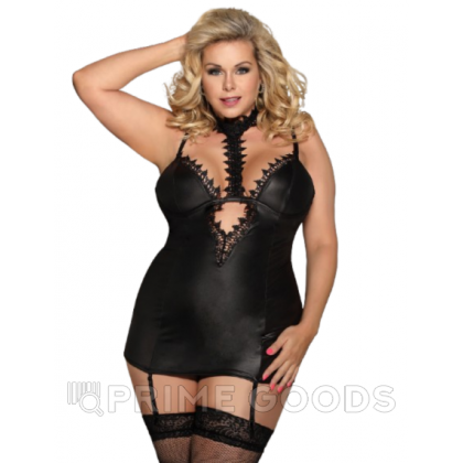 Кожаная сорочка-грация Ohyeah с пажиками и чокером, XL-2XL от sex shop primegoods