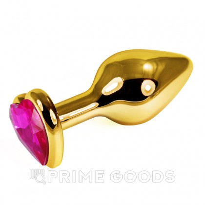 Золотая пробка с ярко розовым кристаллом в форме сердца от sex shop primegoods