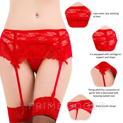 Кружевной пояс для чулок + стринги красные Sexy Lace (размер XL-2XL) от sex shop primegoods фото 5