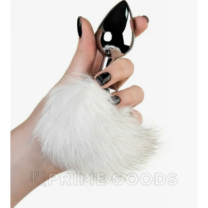Серебряный анальный плаг с белым хвостиком от sex shop primegoods фото 2