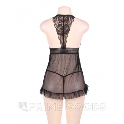 Комплект: черная прозрачная сорочка и стринги (размер XL-2XL) от sex shop primegoods фото 7