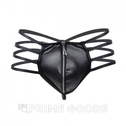 Кожаные мужские стринги Ohyeah Zipper Black, на молнии со стрепами, L от sex shop primegoods фото 4