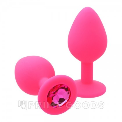 Силиконовая анальная пробка с розовым кристаллом, розовая, (35*80 мм) от sex shop primegoods фото 3