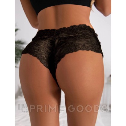 Кружевные трусики с шнуровкой на высокой посадке, черные, XL-2XL от sex shop primegoods фото 2