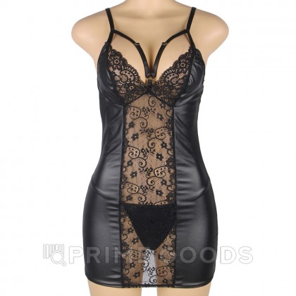 Кожаное платье с кружевом и стрепами Ohyeah Sexy Black +стринги, 3XL-4XL от sex shop primegoods фото 4