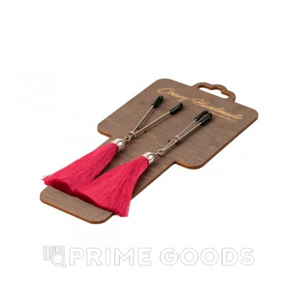 Зажимы на соски «вилки» с кисточками из шелка, бордовый - primegoods.kz фото 3 Зажимы на соски «вилки» с кисточками из шелка, бордовый от sex shop primegoods фото 3