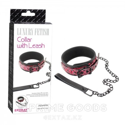 Ошейник с поводком Luxury fetish красный от sex shop primegoods фото 2