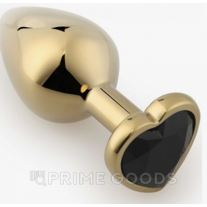 Золотая пробка с черным кристаллом в форме сердца от sex shop primegoods фото 4