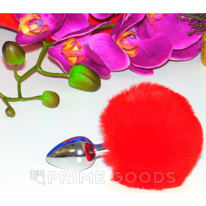 Металлическая анальная пробка с красным хвостиком Fluffly от Alive (9*4,1 см.) от sex shop primegoods фото 6