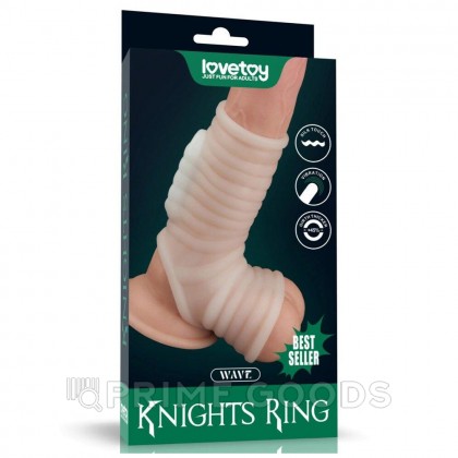 Насадка на пенис с вибрацией с рукавом для мошонки Wave Knights Ring (14,4*2,8) от sex shop primegoods