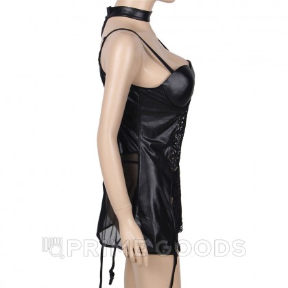 Платье кожаное с пажиками для чулок Ohyeah с кружевом +стринги, 3XL-4XL от sex shop primegoods фото 7