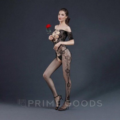 Боди сетка с принтом роз от Moonlight модель №10 черная от sex shop primegoods фото 4