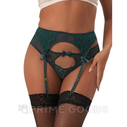 Пояс для чулок с ремешками и трусики Flower&bow, зеленые, XS-S от sex shop primegoods