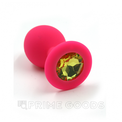 Анальная пробка из розового силикона со светло-жёлтым кристаллом (размер S) от sex shop primegoods фото 2
