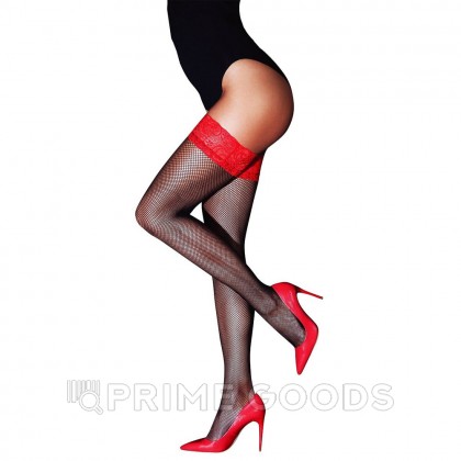 Чулки с красной кружевной резинкой на силиконе Sense, S/M от sex shop primegoods