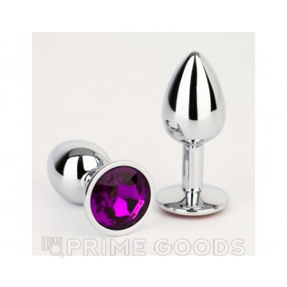 Анальная пробка серебряная, с тёмно-фиолетовым кристаллом (28 мм.) от sex shop primegoods фото 2
