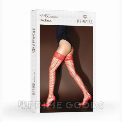 Чулки в крупную сетку с кружевной резинкой Sense S/M, красные от sex shop primegoods фото 9