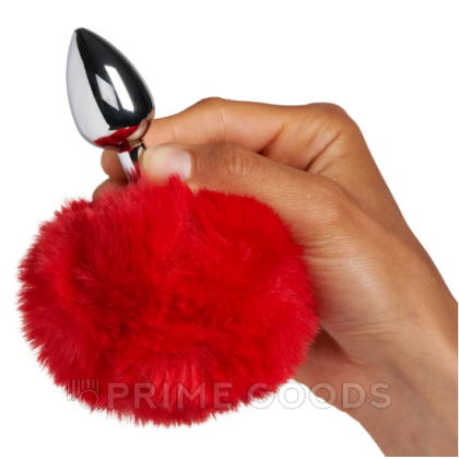 Металлическая анальная пробка с красным хвостиком Fluffy от Alive (7*3,2 см.) от sex shop primegoods фото 2