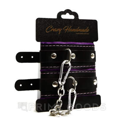 Наручники скругленные черные с мягкой фиолетовой подкладкой от sex shop primegoods фото 2