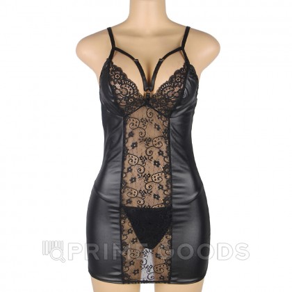 Кожаное платье с кружевом и стрепами Ohyeah Sexy Black +стринги, XS-S от sex shop primegoods фото 4