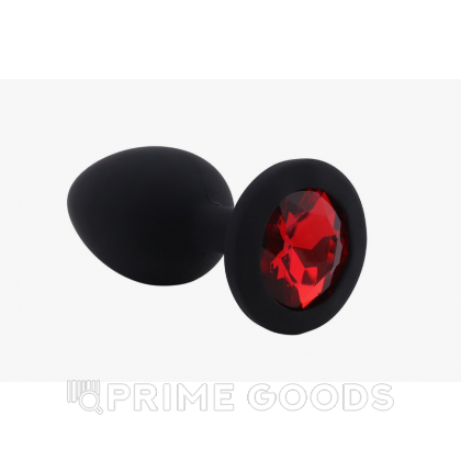 Анальная пробка из чёрного силикона с красным кристаллом (размер S) от sex shop primegoods фото 2