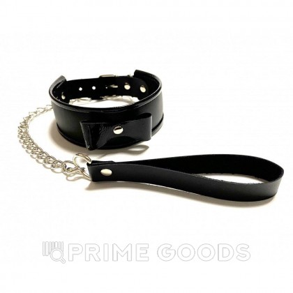 Ошейник с поводком из эко-кожи черный от sex shop primegoods