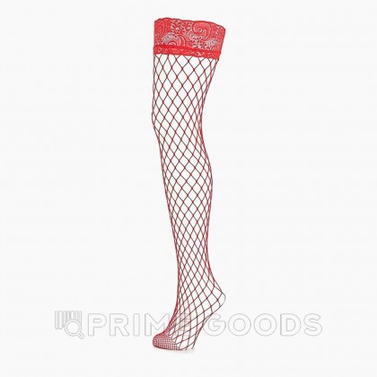 Чулки в крупную сетку с кружевной резинкой на силиконе Sense, S/M, красные от sex shop primegoods фото 5