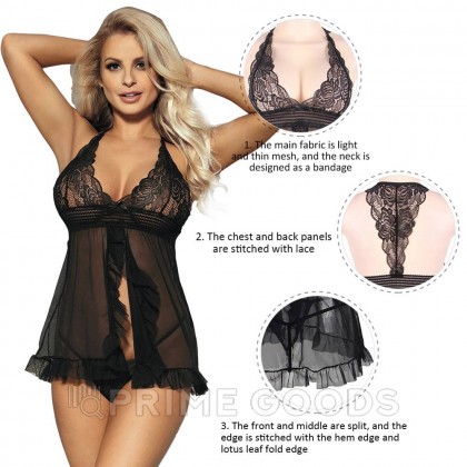 Комплект: черная прозрачная сорочка и стринги (размер XL-2XL) от sex shop primegoods фото 4