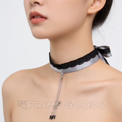 Атласный ошейник с зажимами для сосков Shades-of-Grey Play Nice от sex shop primegoods фото 2