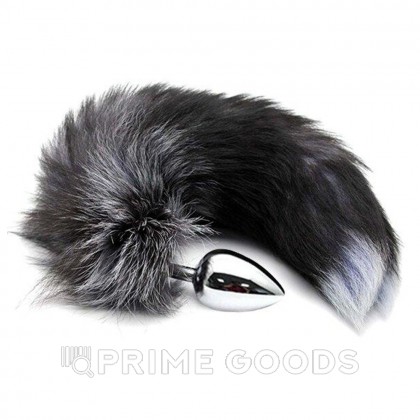 Анальный плаг с лисьим хвостом Black and White Fox Tail L от Alive от sex shop primegoods