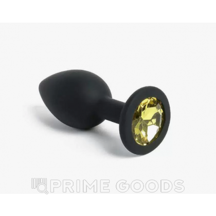 Анальная пробка из чёрного силикона со светло-жёлтым кристаллом (размер S) от sex shop primegoods фото 2