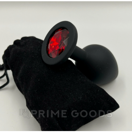 Анальная пробка из чёрного силикона с красным кристаллом (размер S) от sex shop primegoods фото 4