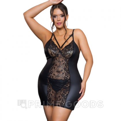 Кожаное платье с кружевом и стрепами Ohyeah Sexy Black +стринги, XL-2XL от sex shop primegoods