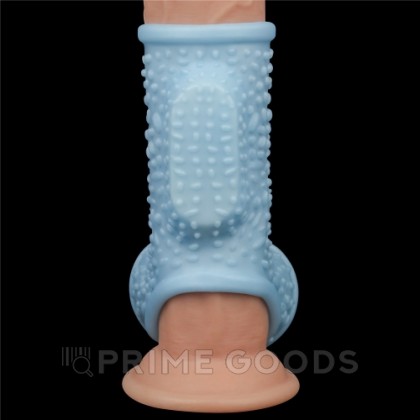 Насадка на пенис с вибрацией с рукавом для мошонки Drip Knights Ring голубая (13,3*2,8) от sex shop primegoods фото 3