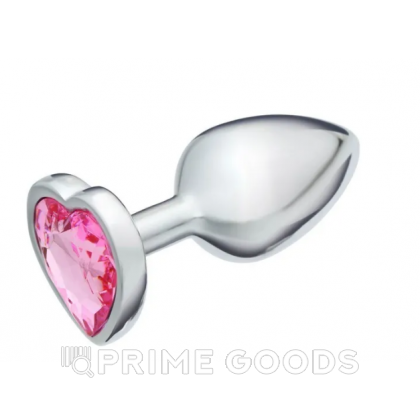Анальная пробка серебряная с розовым кристаллом в форме сердца (28 мм.) от sex shop primegoods фото 4
