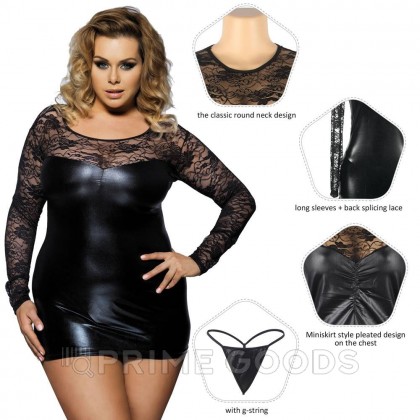 Кожаное платье с кружевной отделкой Ohyeah Sexy lace +стринги, L от sex shop primegoods фото 4