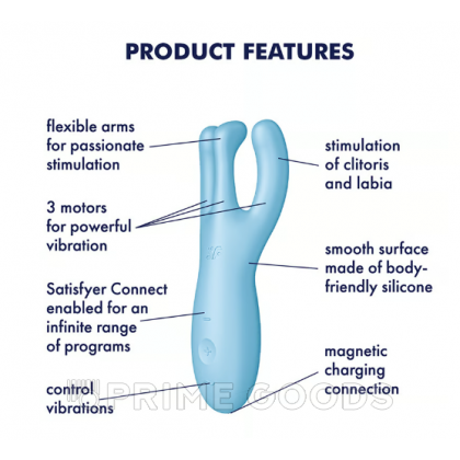 Клиторальный вибростимулятор Satisfyer Threesome 4 Connect App голубой от sex shop primegoods фото 9