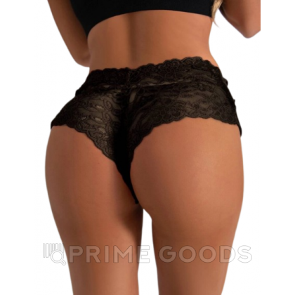 Кружевные трусики с шнуровкой на высокой посадке, черные, XL-2XL от sex shop primegoods