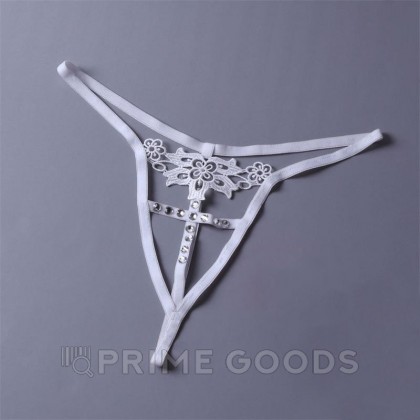Стринги со стразами и кружевом, белые от sex shop primegoods фото 5
